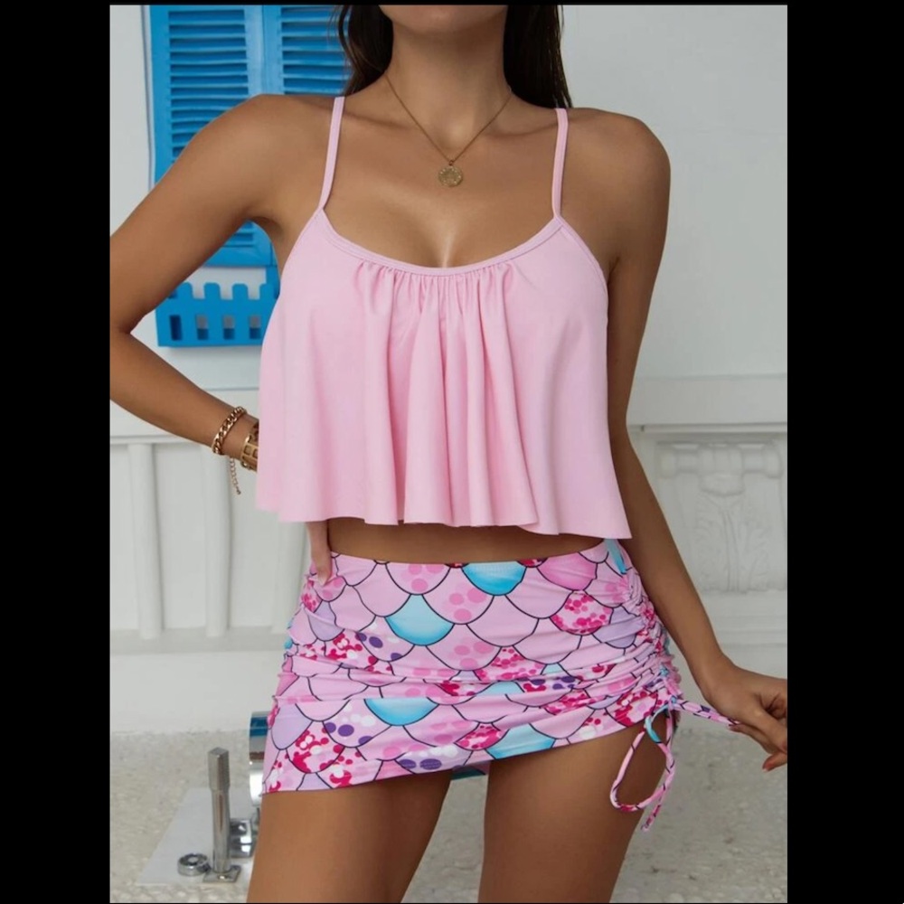 2PC PINK RUFFLE TOP & MERMAID SKIRT SET (SMALL)